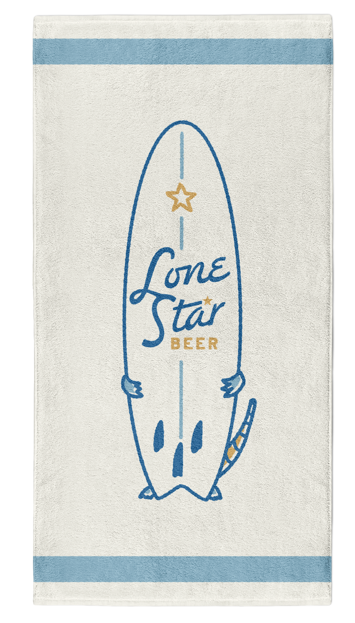 Vintage style towel with armadillo Lone Star Beer surf club graphic front design detail