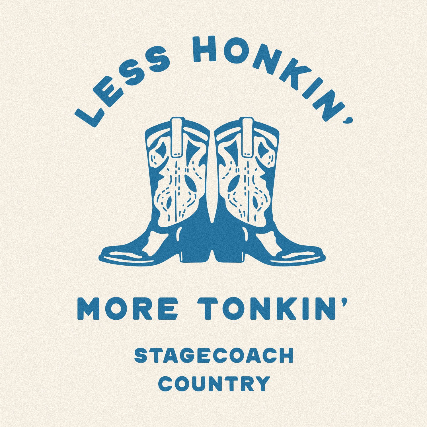  Less honkin’ more tonkin’ boots merch illustration for Stagecoach Music festival, design by Cactus Country. 