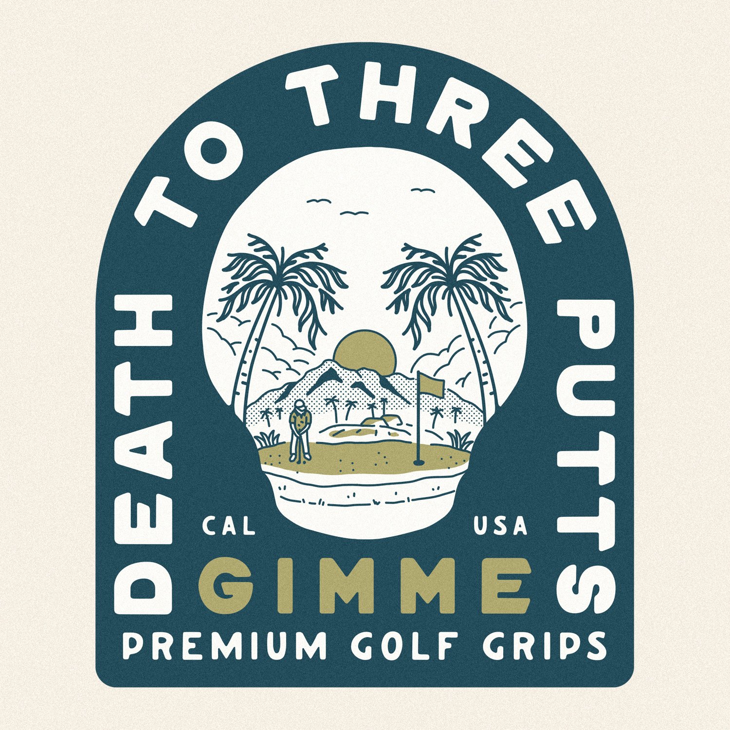  Death to Three Putts merch design for Gimme Premium Golf Grips, design by Cactus Country. 