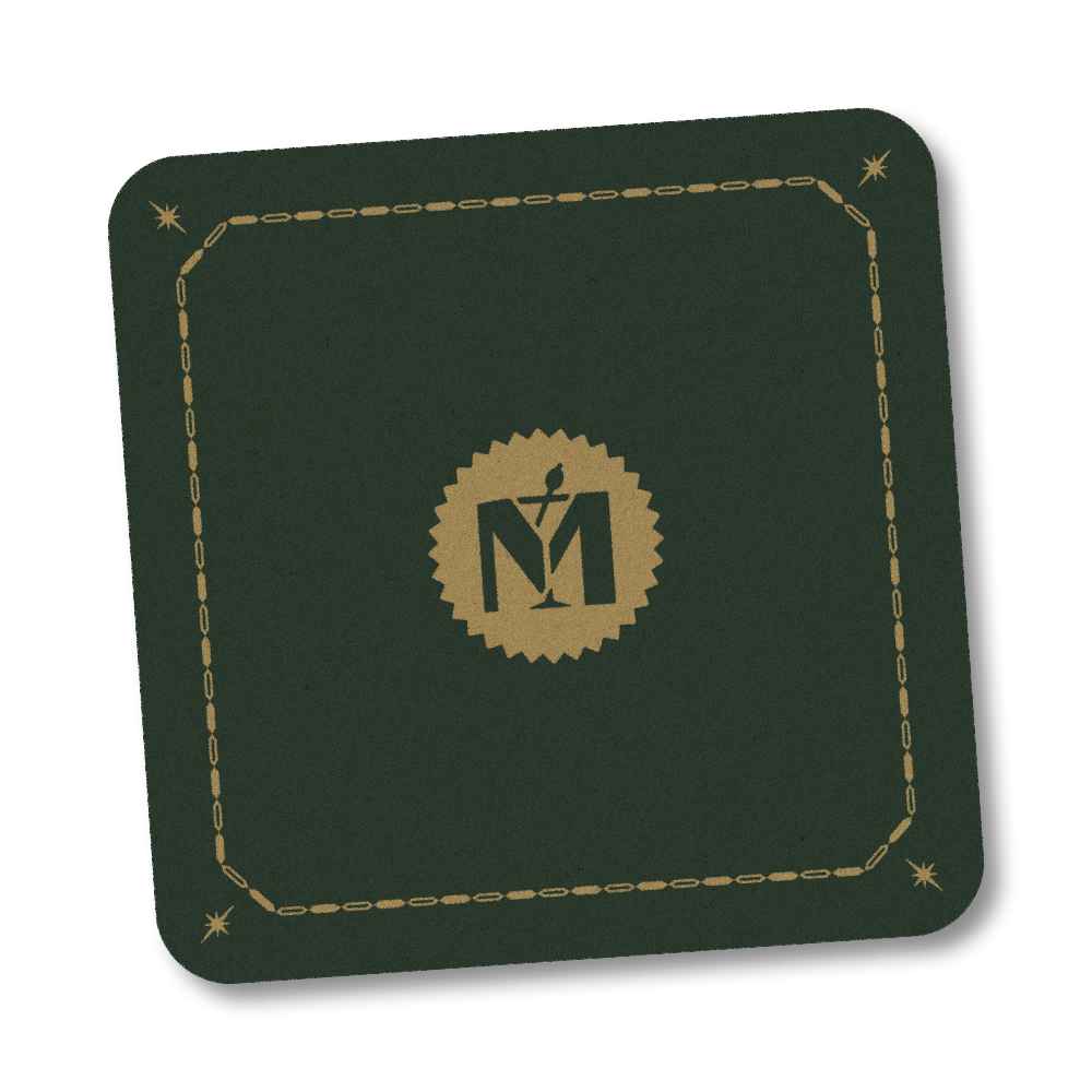 Square coaster branding mockup for Miramonte Tucson restaurant and bar
