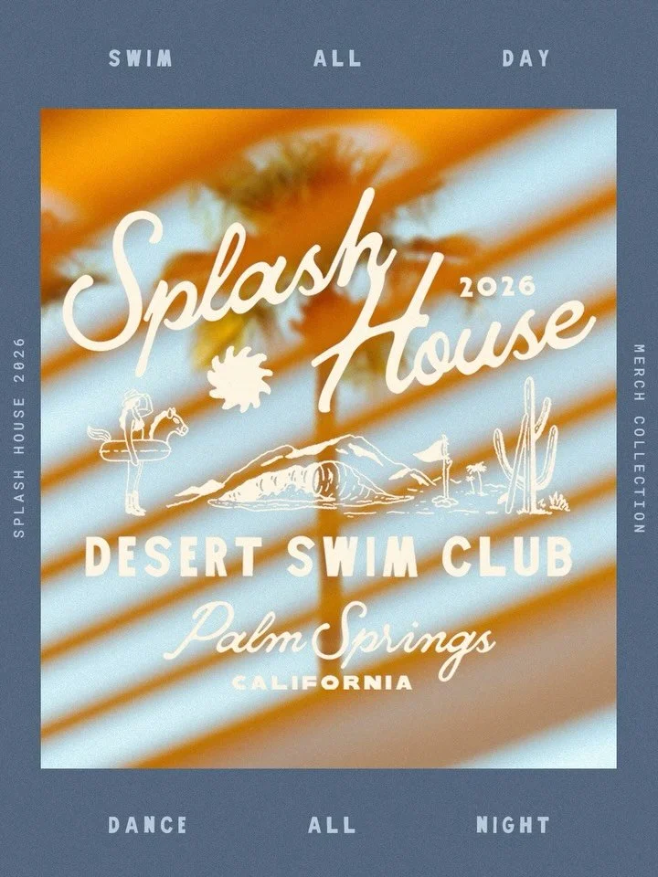 Sun-soaked merch collection for @splashhouse 2026, inspired by nostalgic summers paired with resort and leisure. Designed to mimic the movement of water, splashing and dancing where desert meets oasis.