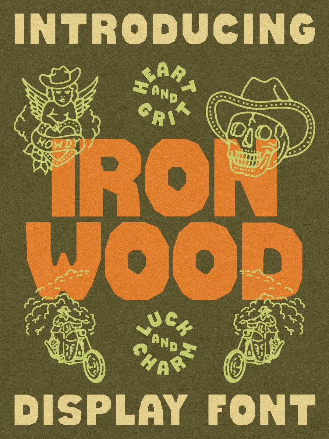 Introducing our newest display font, Ironwood. A hard-working all caps font built with edge, grit, and carved like the canyons with a bold, cutout style. 

Perfect for branding, packaging design, merch collections and hand drawn illustrations.

Avail