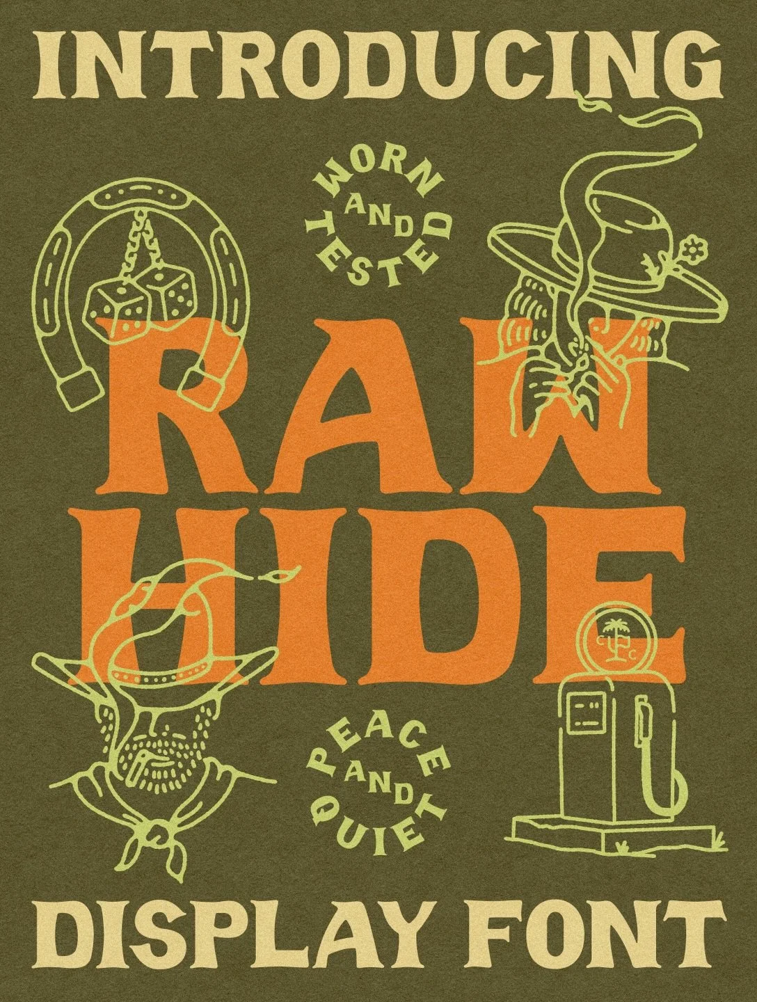 Introducing Rawhide, a hand drawn display font built with charm and grit. Rounded at the edges with bold, contrasting weight, the letterforms flow like a cool desert breeze, melting in a sun-soaked afternoon.

Perfect for branding, packaging design, 
