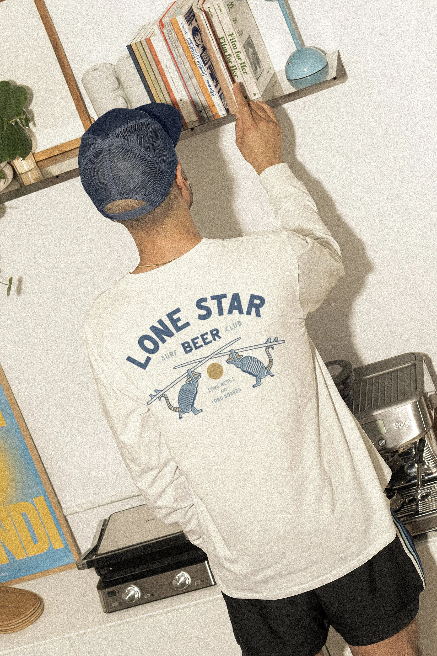 Lone Star Beer armadillo surf club shirt design illustration detail for summer merch collection