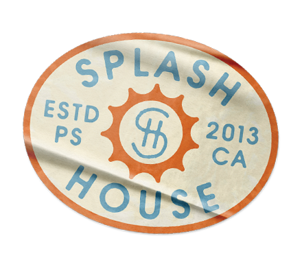 Splash House merch design inspired by vintage hotel badge luggage stickers.