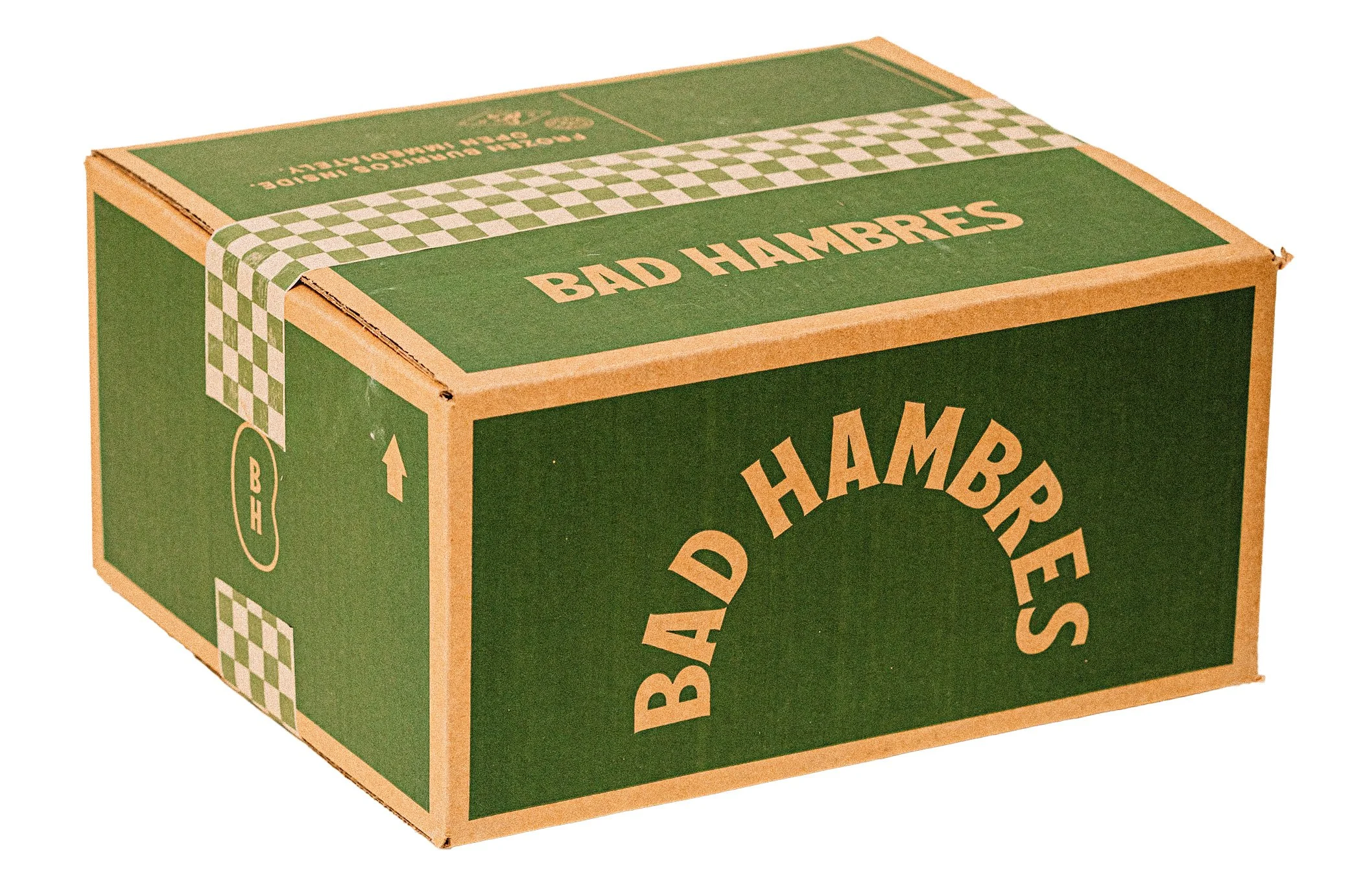 Shipping box packaging design for Bad Hambres frozen burrito delivery