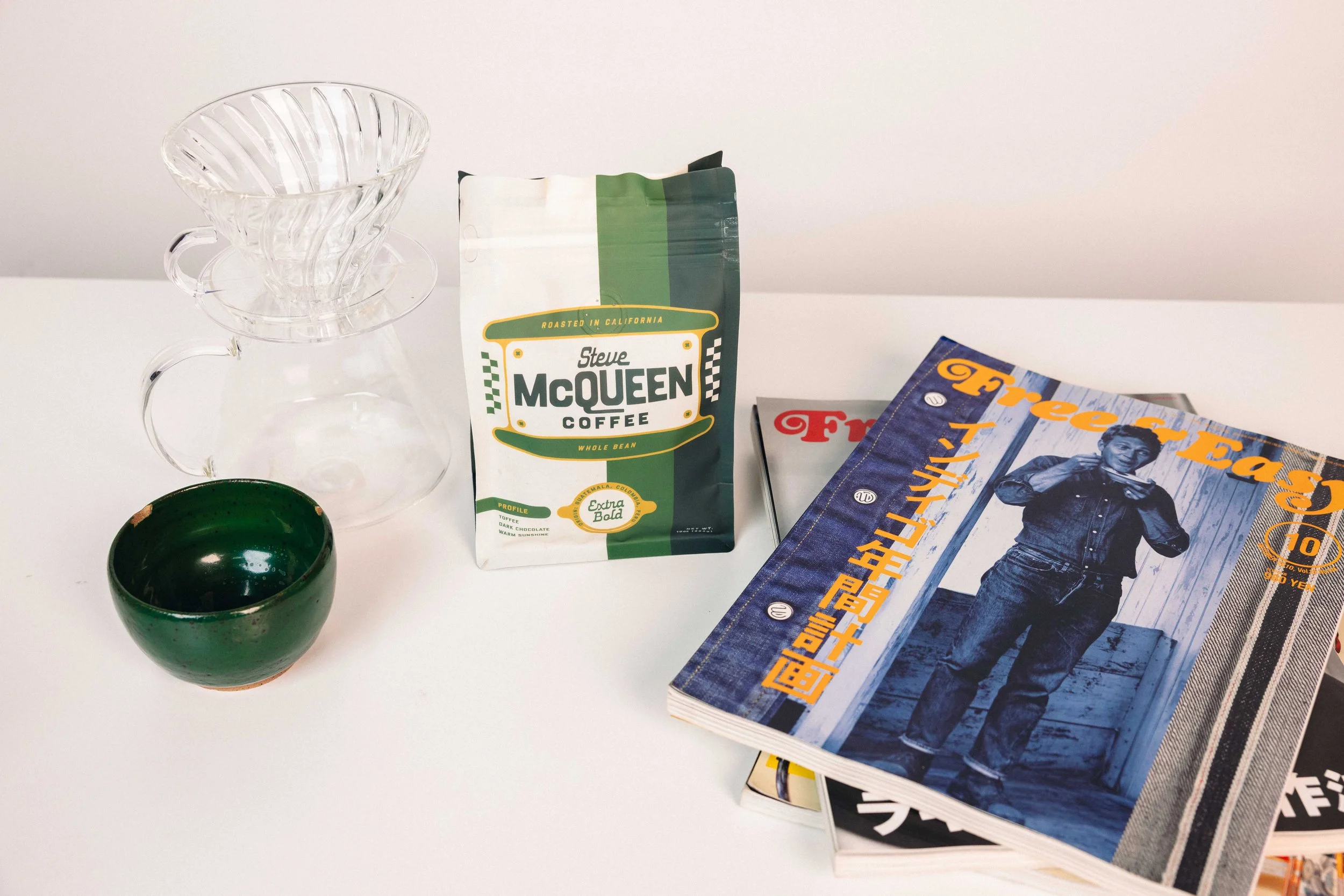 Steve McQueen Coffee soft pouch packaging design with motorsport-inspired branding