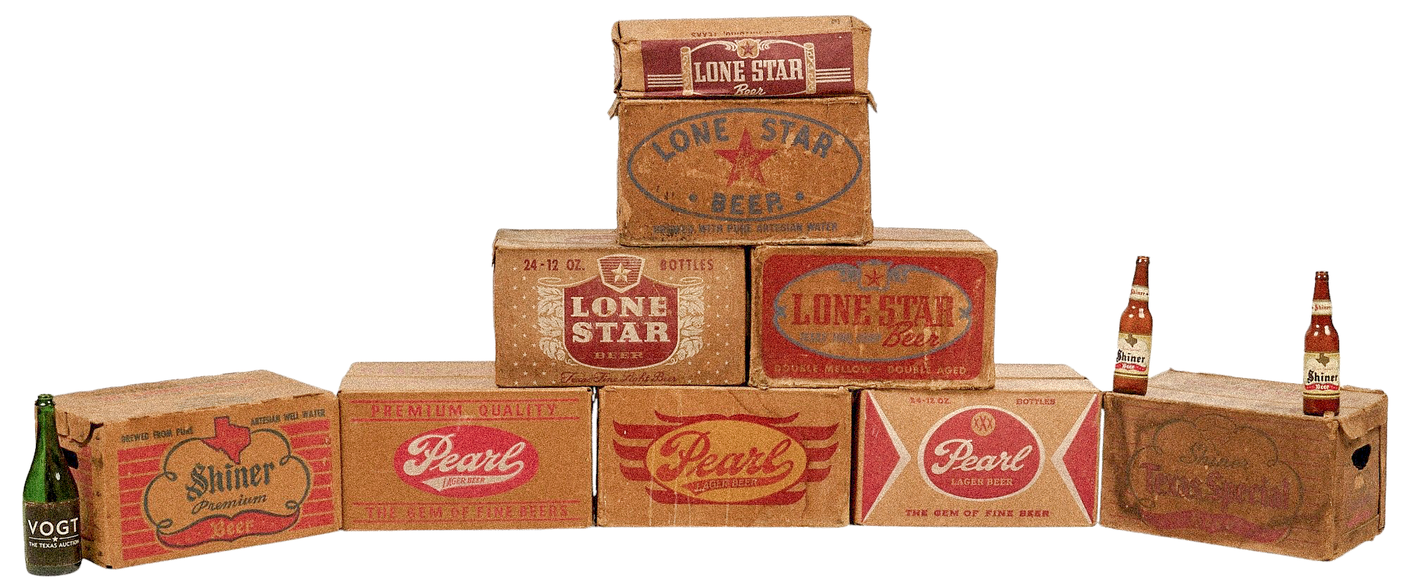 Vintage Lone Star Beer and Pearl packaging