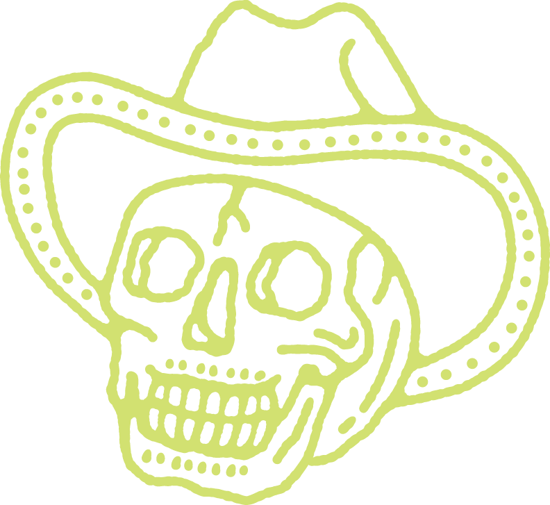 Cowboy skull vintage linework illustration for ironwood western display font.