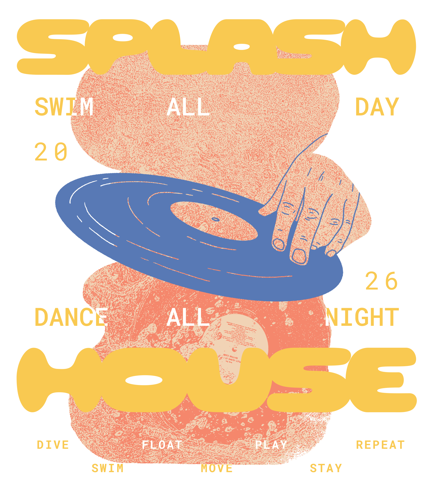 Vintage DJ risograph analog design detail for shirt back Splash House merch collection.