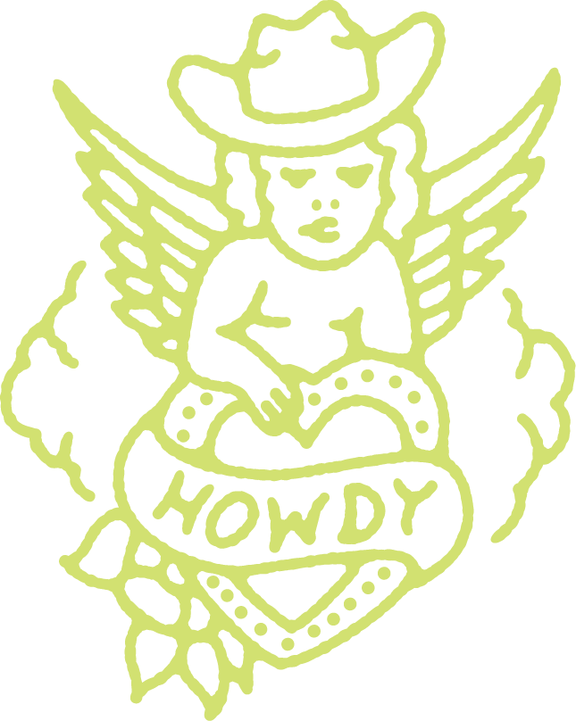 Cowboy howdy angel vintage linework illustration for western display font ironwood.