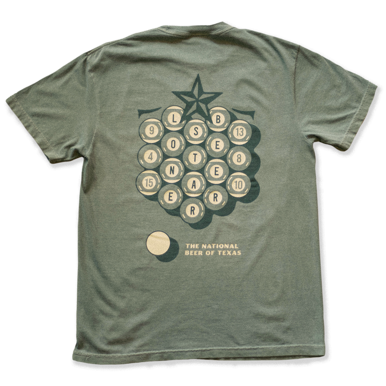 Hand drawn pool table graphic design on Lone Star Beer t-shirt merch