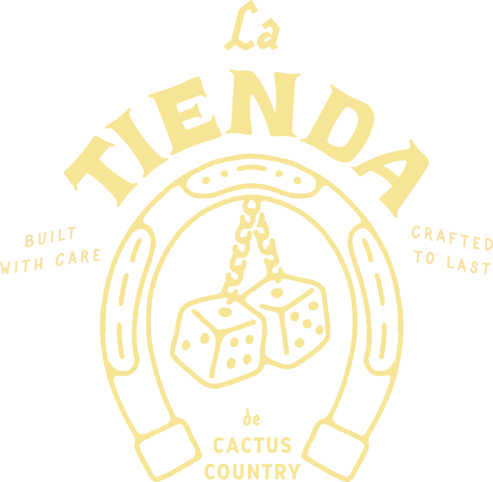 Cactus Country online store graphic with custom hand drawn western font and lucky horseshoe with dice.