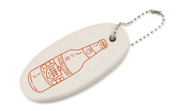Vintage floaty puffy keychain with beer bottle illustration for Lone Star Beer merch collection
