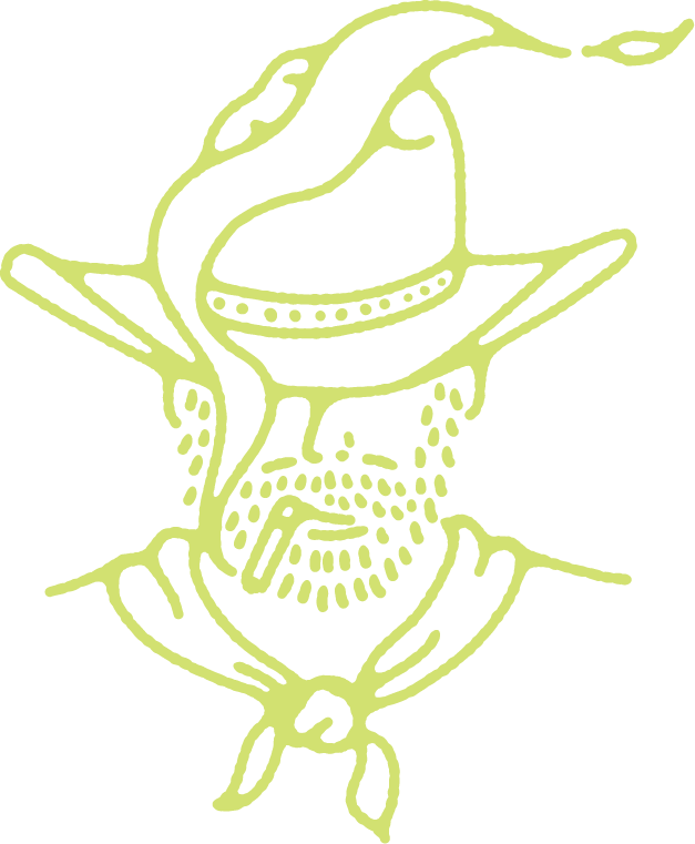 Rawhide western display font desert smoking cowboy illustration.