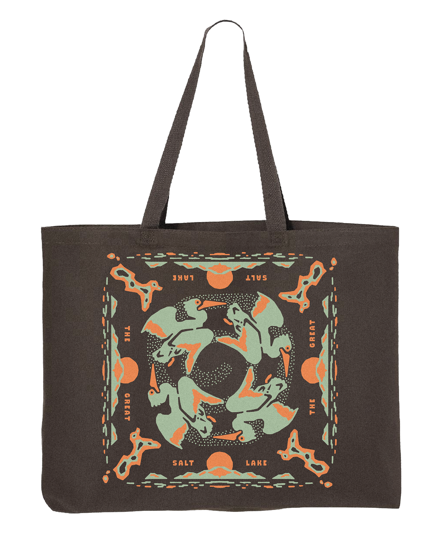 Conservation tote bag with Wilson's Phalarope and ecosystem graphics for Bird Collective