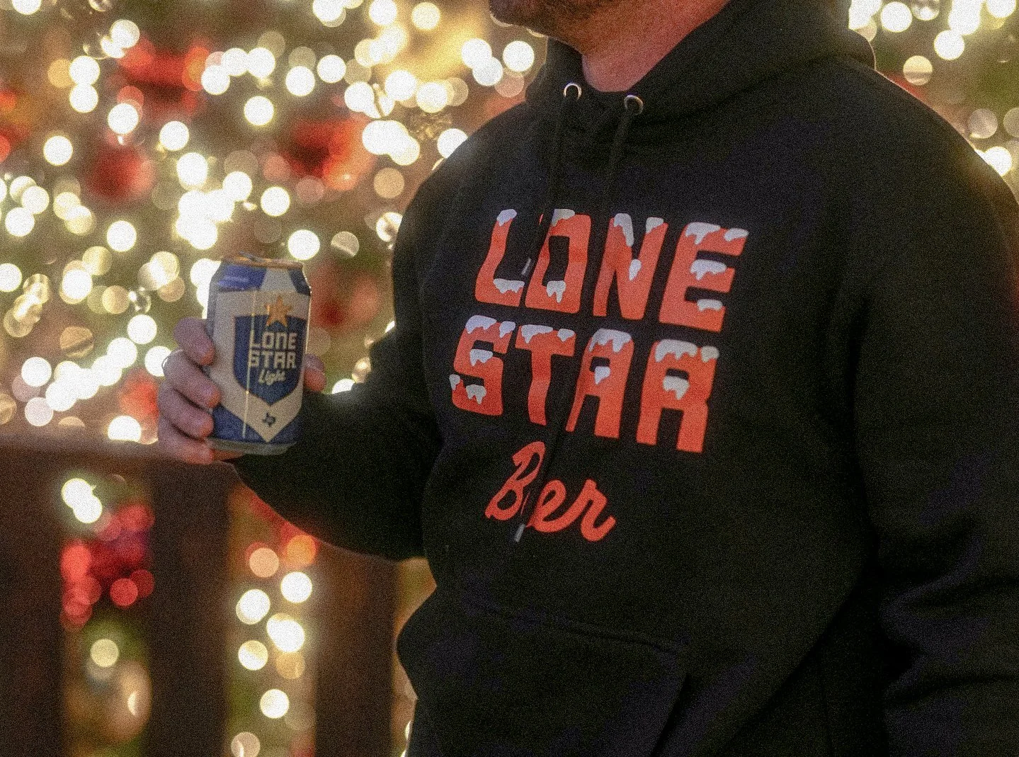 Vintage ice letters sweatshirt design detail for Lone Star Beer merch collection