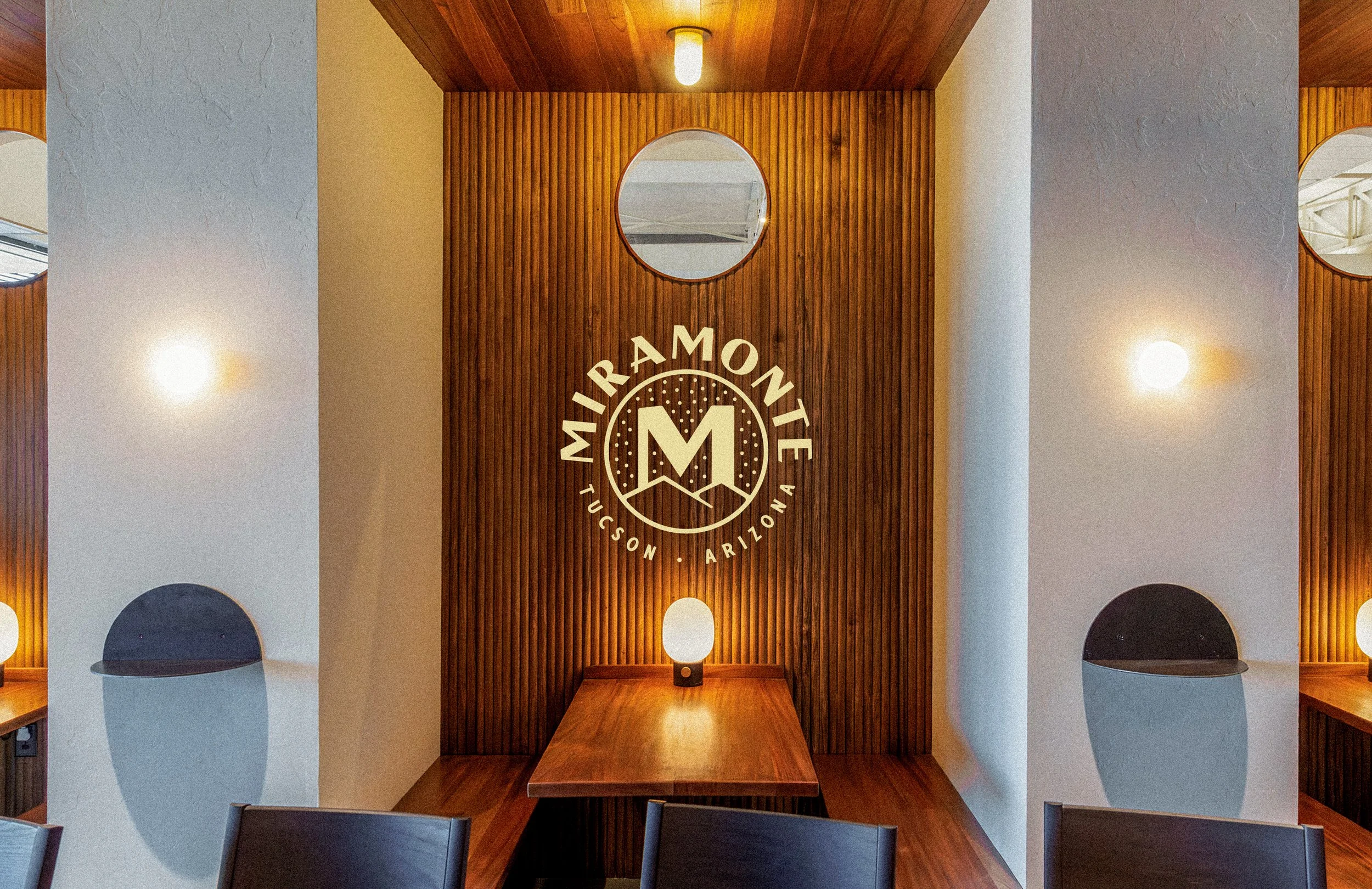 Miramonte restaurant branding logo monogram interior booth