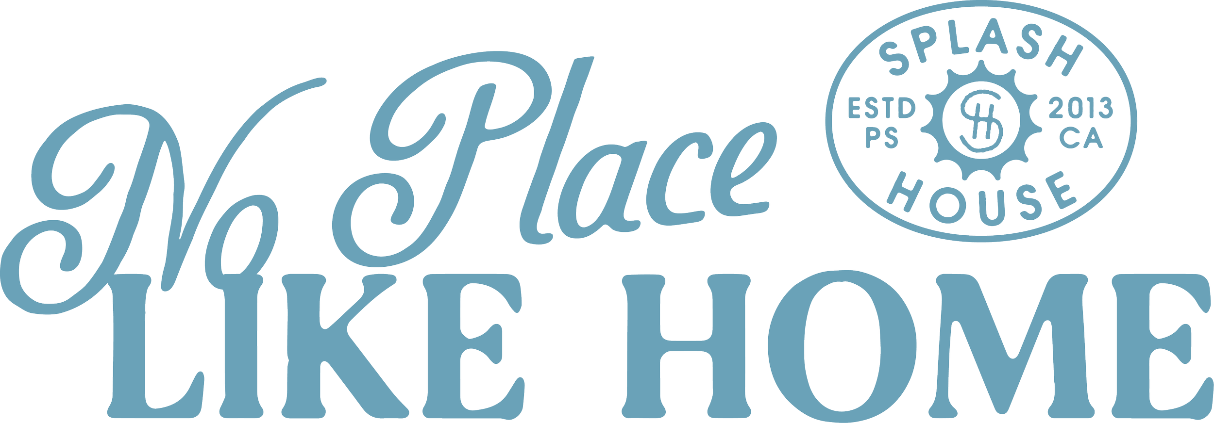 No place like home tagline for Splash House merch collection with vintage hotel luggage badge.