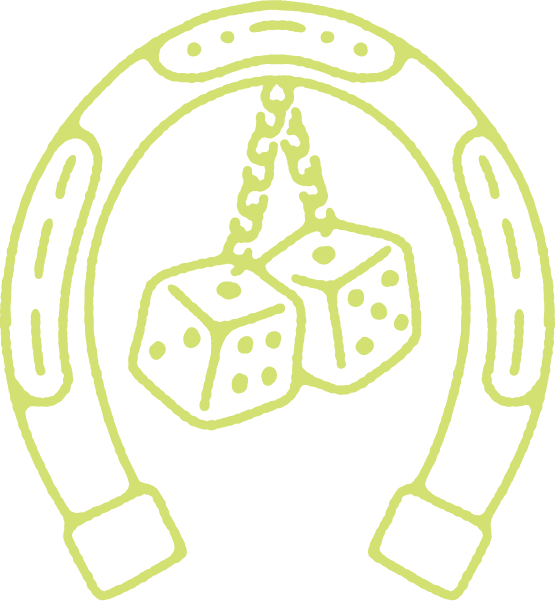 Rawhide western desert display font lucky horseshoe dice illustration.