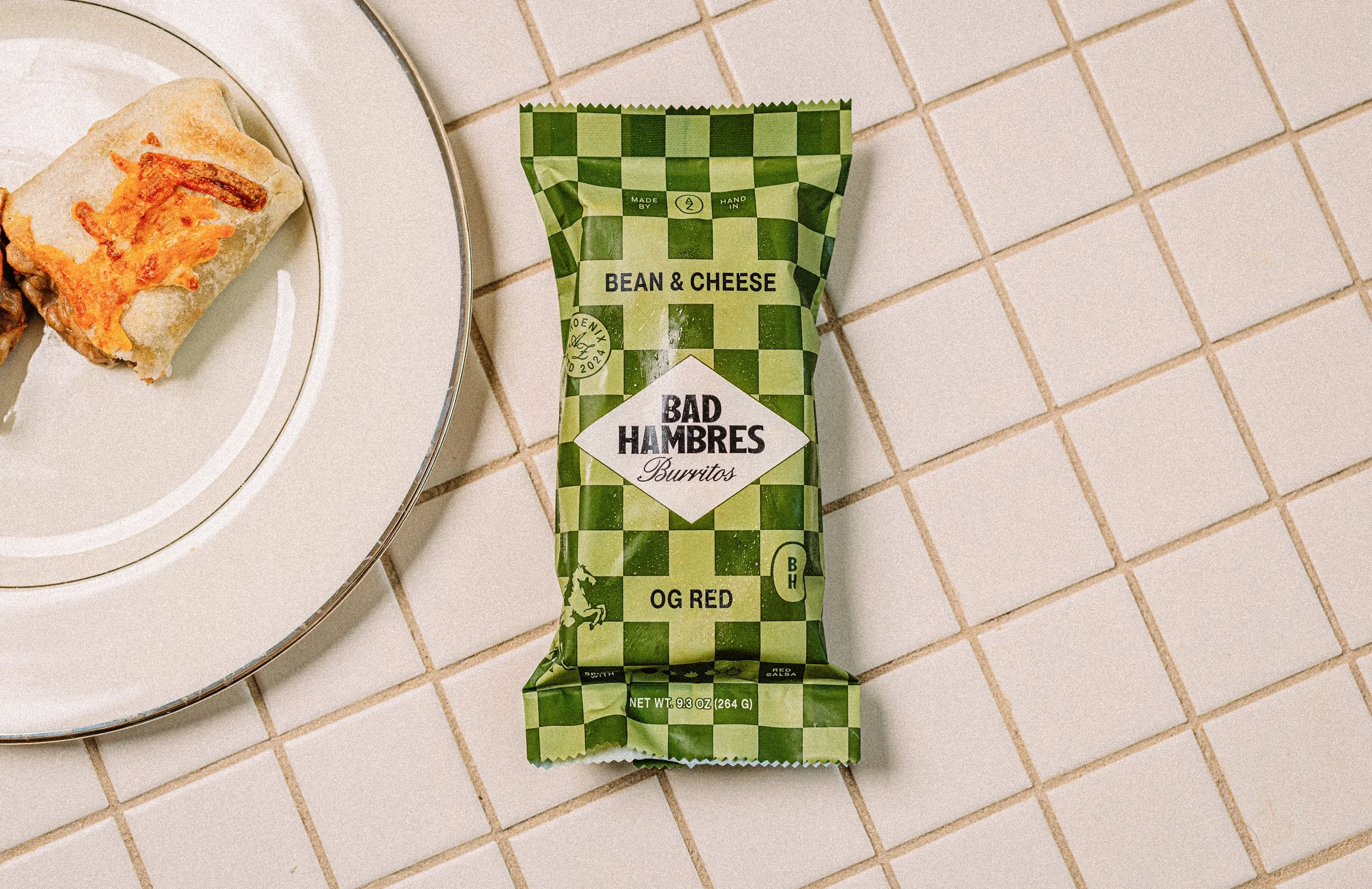 Bad Hambres individually wrapped OG Red burrito with custom packaging design