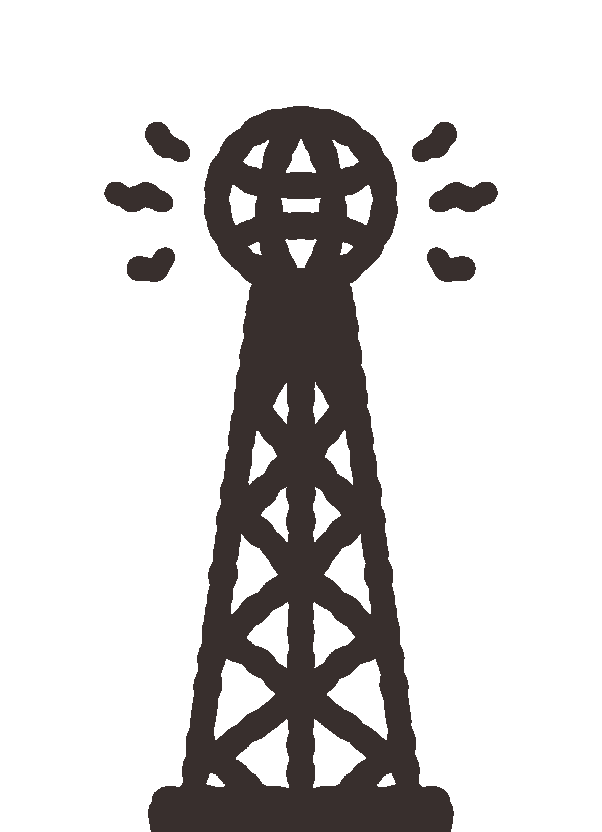 Radio tower with blinking signal waves - cosmic desertwave station