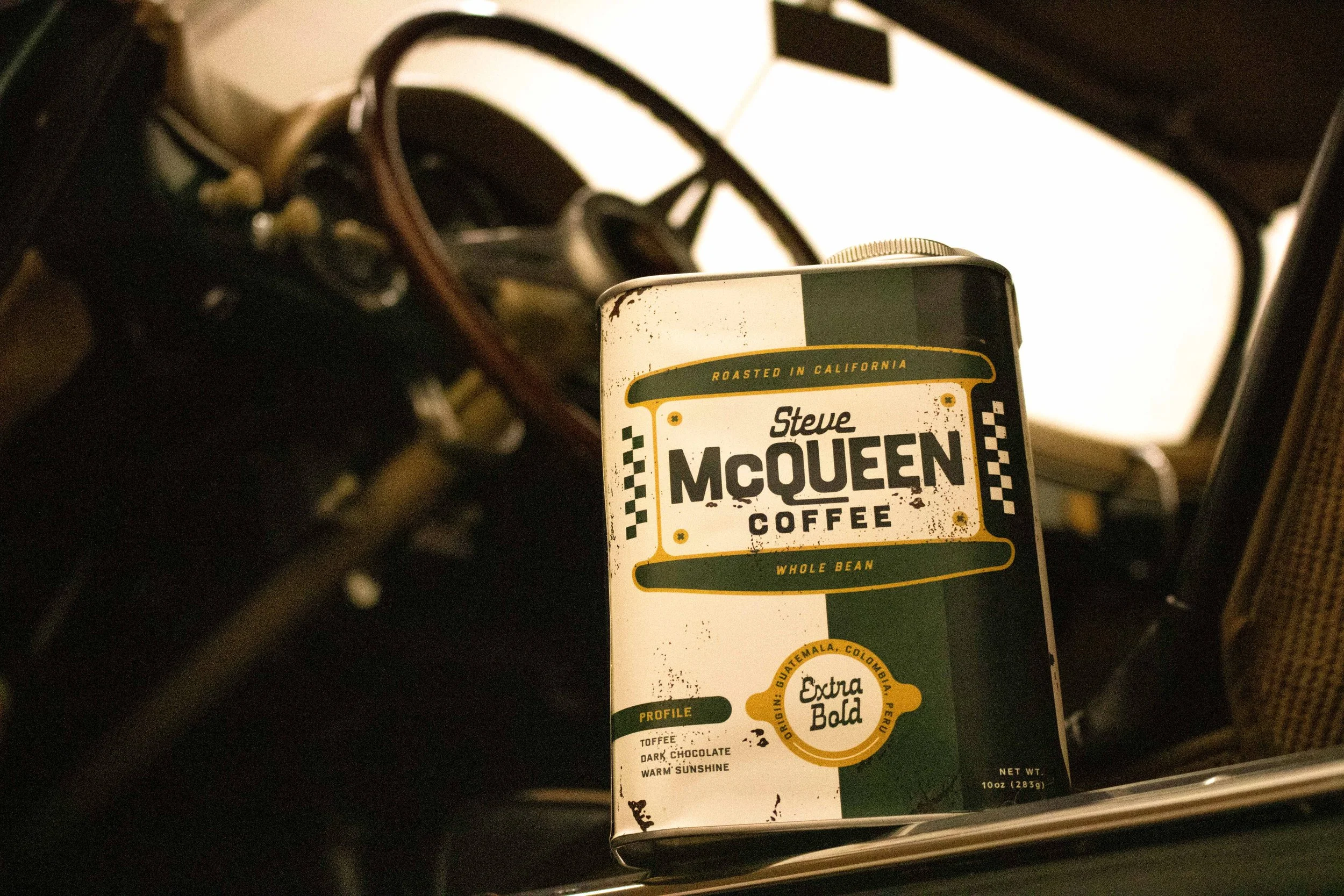 Steve McQueen Coffee collectible oil can tin with vintage weathered rust finish