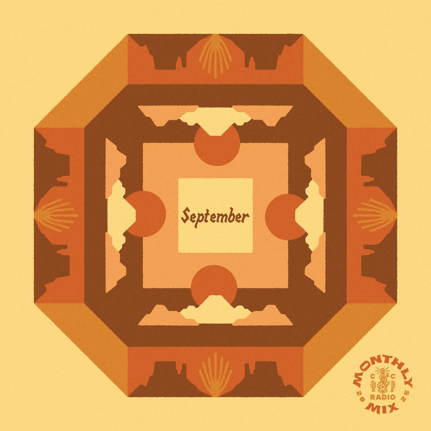 Cosmic desertwave playlist cover featuring an ocotillo with a warm tone desert landscape and clouds for September 2025 spectral soundscapes