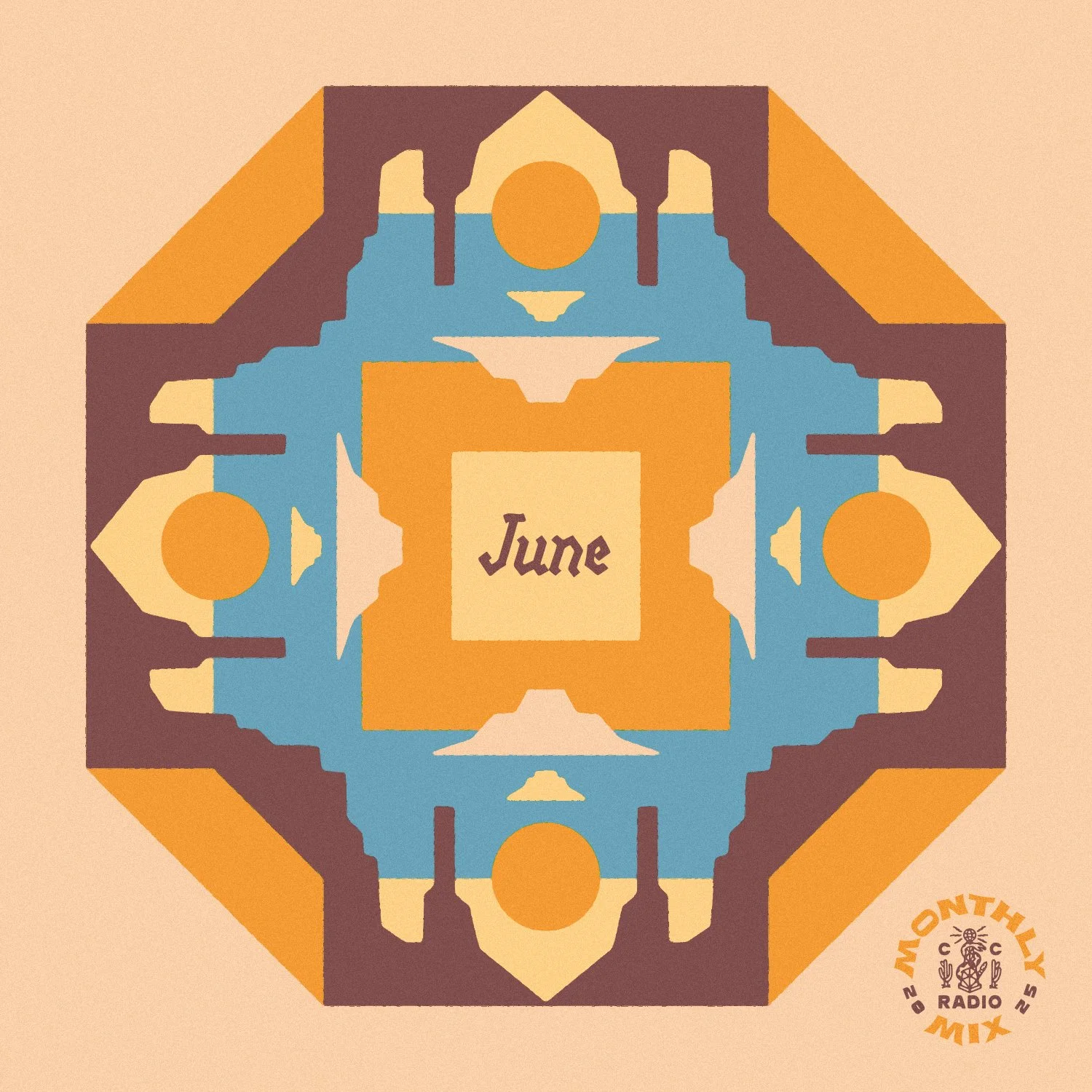 Cosmic desertwave playlist cover featuring a moody western sunrise with purple mountains and a desert landscape for June 2025 spectral soundscapes