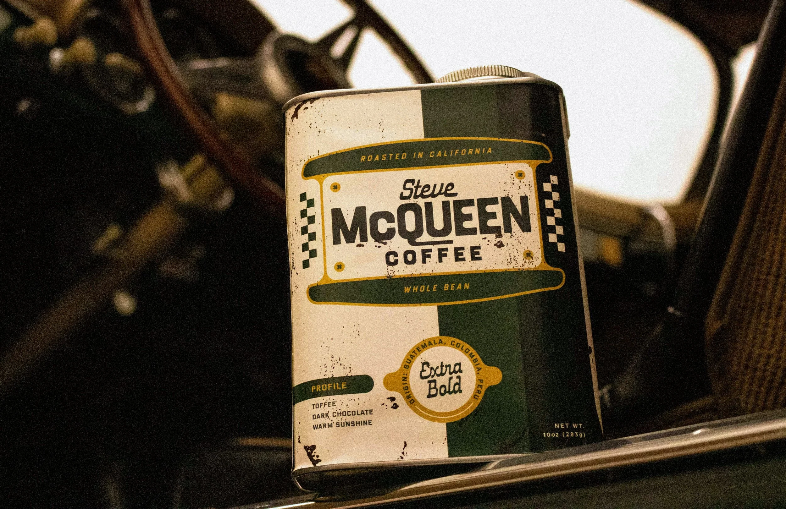 Steve McQueen Coffee vintage tin can branding packaging design front detail