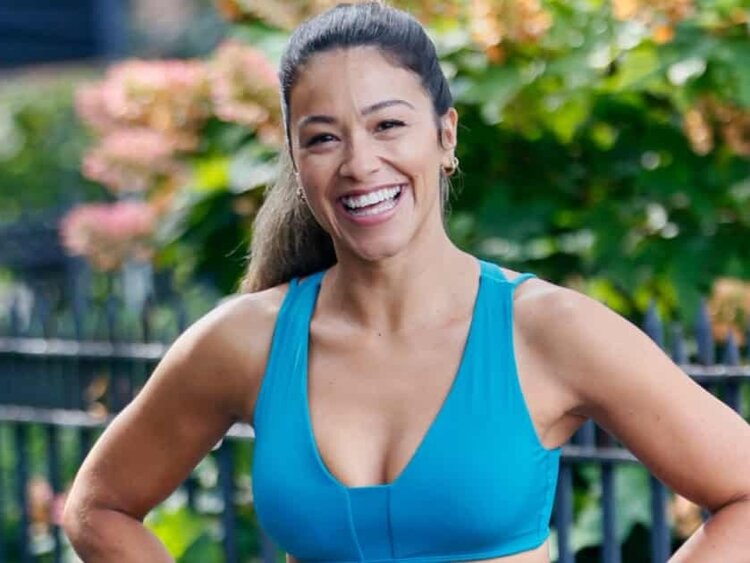 gina rodriguez seen filming a jogging scene with tom ellis for