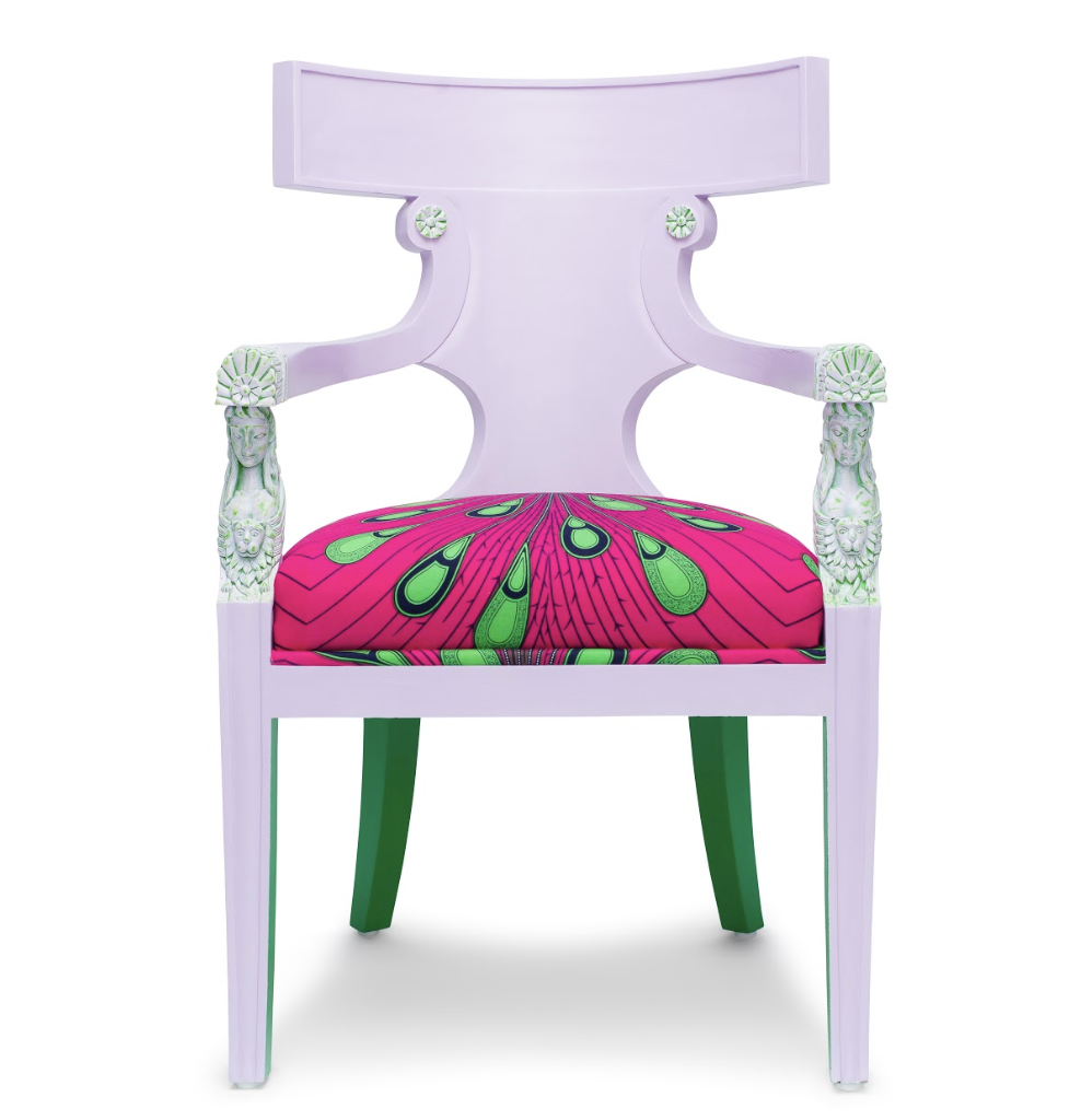 The Pink Goddess Chair available here. Why not add a colorful African Print piece of furniture to your living space – go wild and have some fun!
