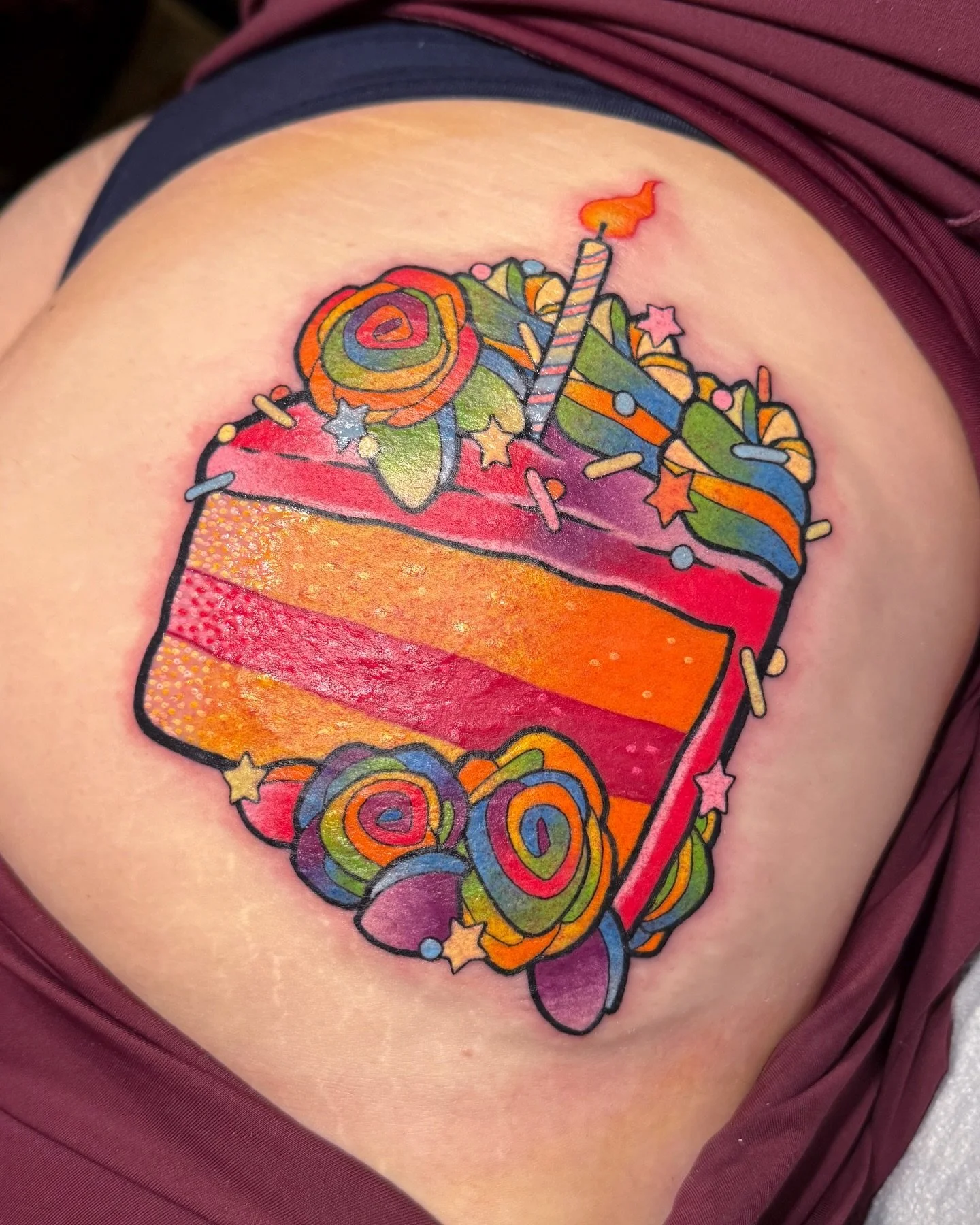 I got to tattoo rainbow cake on a butt!!! 🍰🍑 What an absolute dream come true that I didn&rsquo;t even realize I had 🥲 Thanks so much for trusting me with such tender real estate and sitting like an absolute fucking champ to knock this out in one 