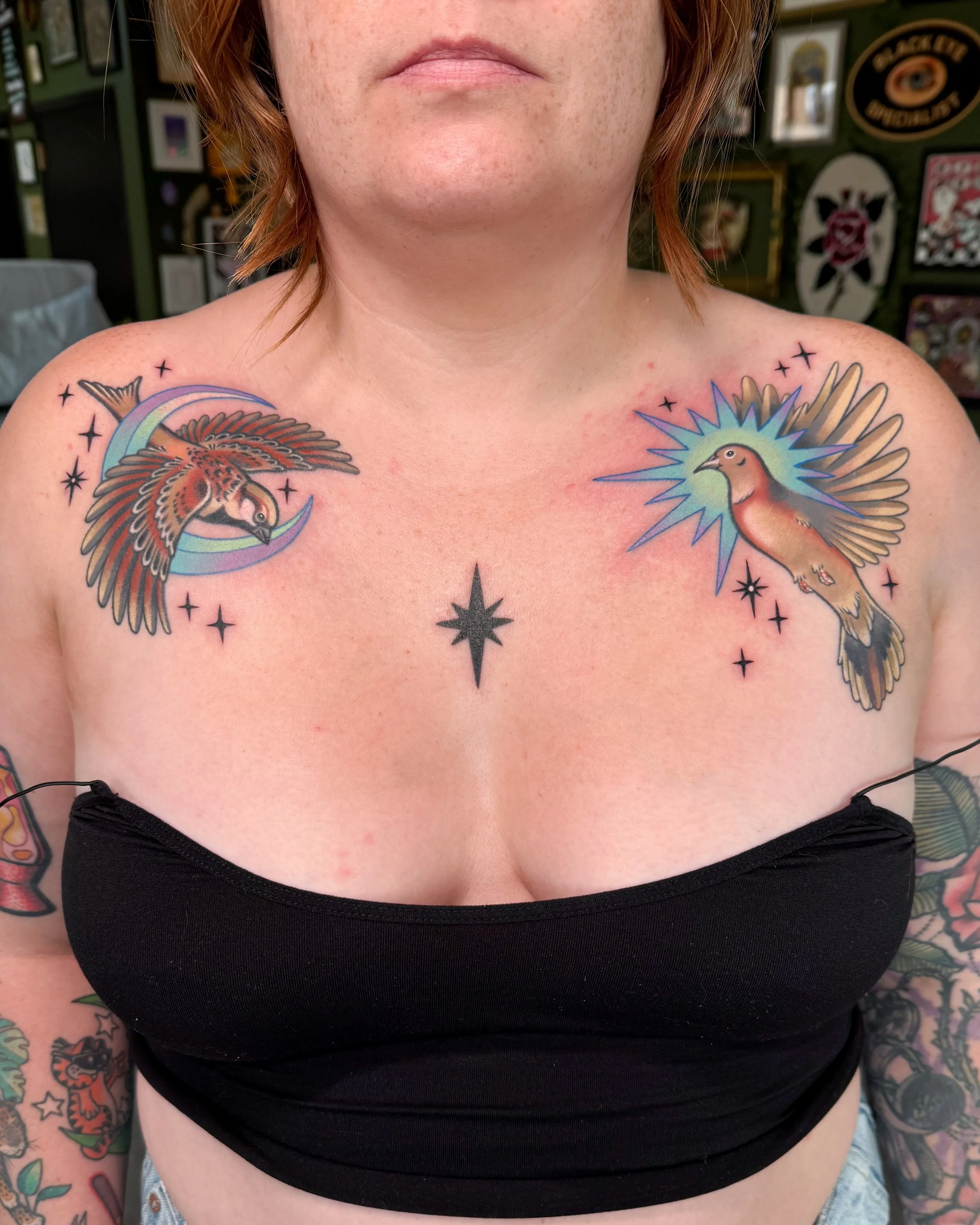 A falling sparrow and flying (mourning) dove for Lindsay &ndash; a reference to Alan Jackson&rsquo;s &ldquo;It Must Be Love&rdquo; and sweet tribute to her husband. Everything but the sparkles is healed w/ a little re-saturation in some areas. We are