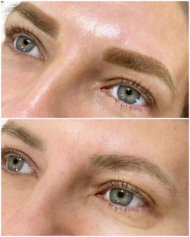 New Ombr&eacute; Brows to cover old faded Microblading. I used @goldeneye_au_nz pigments in Bon Bon and Hot Chocolate #ombre #ombrebrows #brows #browsonfleek #pmu #pmuartist #beautifuleyes