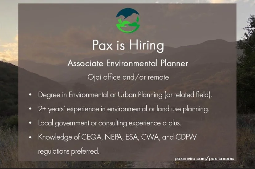 Pax is currently accepting applications for a qualified Associate Environmental Planner to join our growing team! This position will support technical project planning and environmental review &amp; permitting efforts, site assessments, technical wri