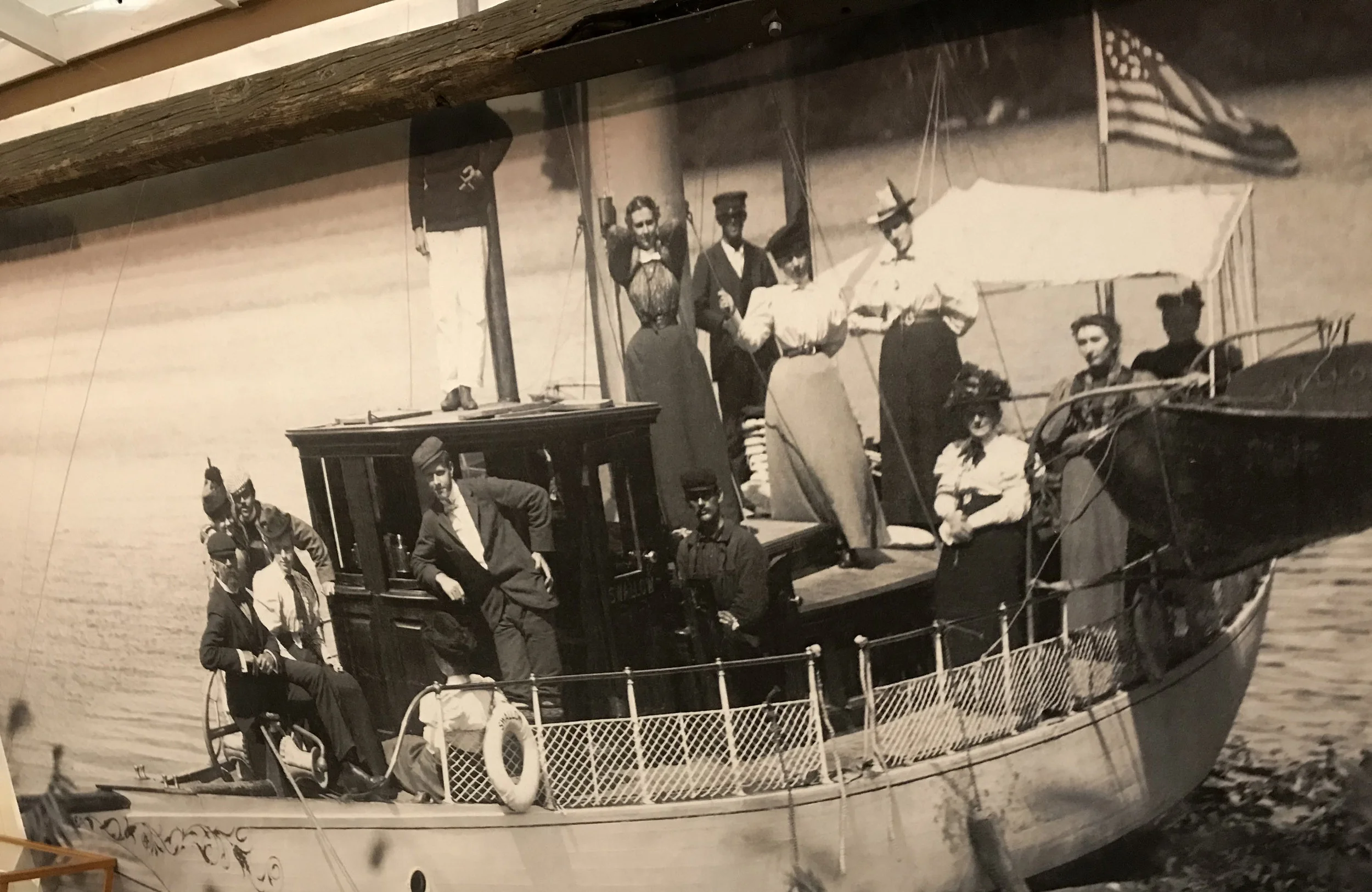 Large mural of The Swallow boat.