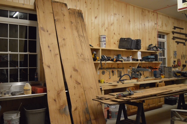 Reclaimed wood in Jerome Libby's workshop