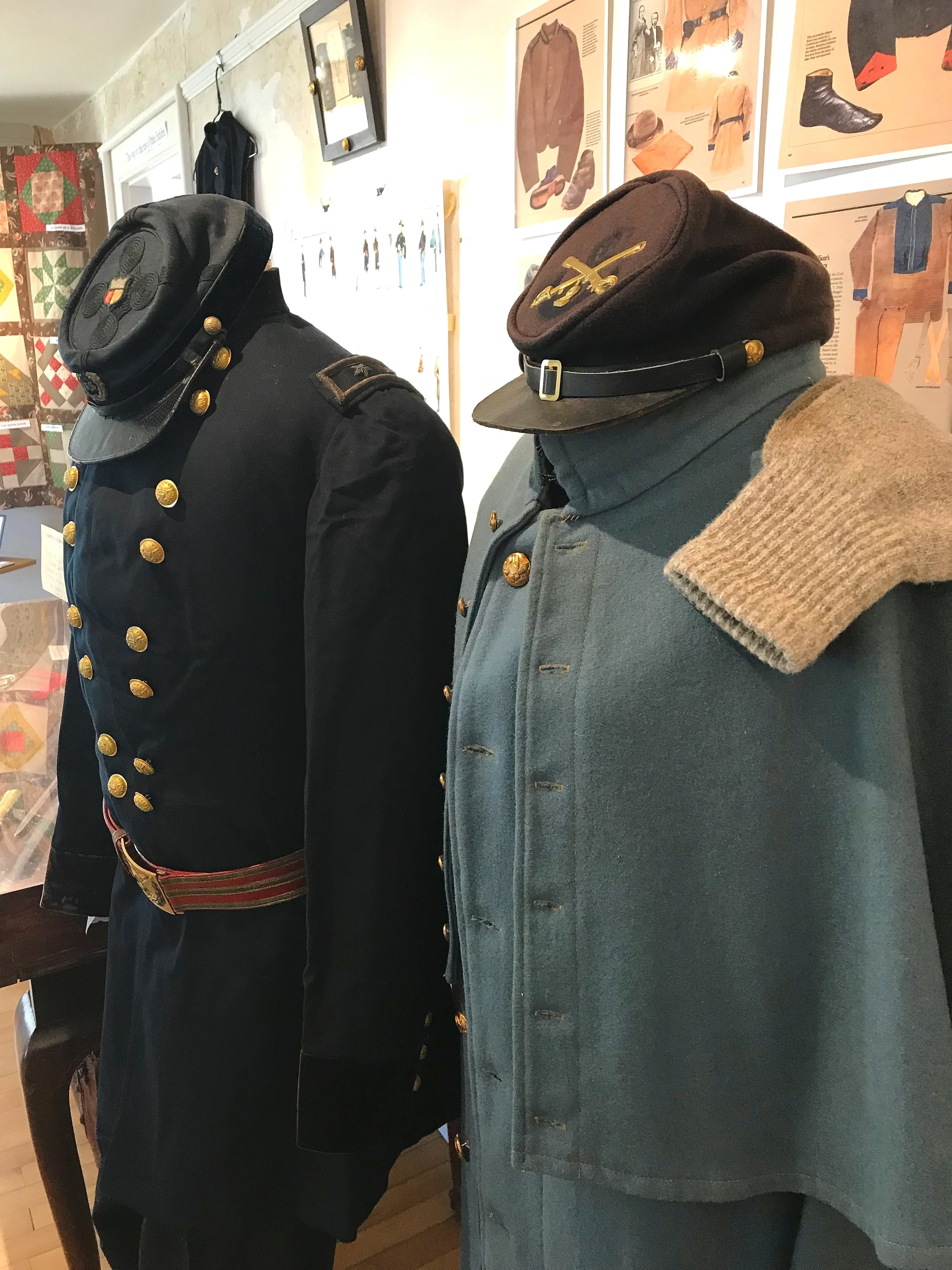 Civil War uniforms in the exhibit.
