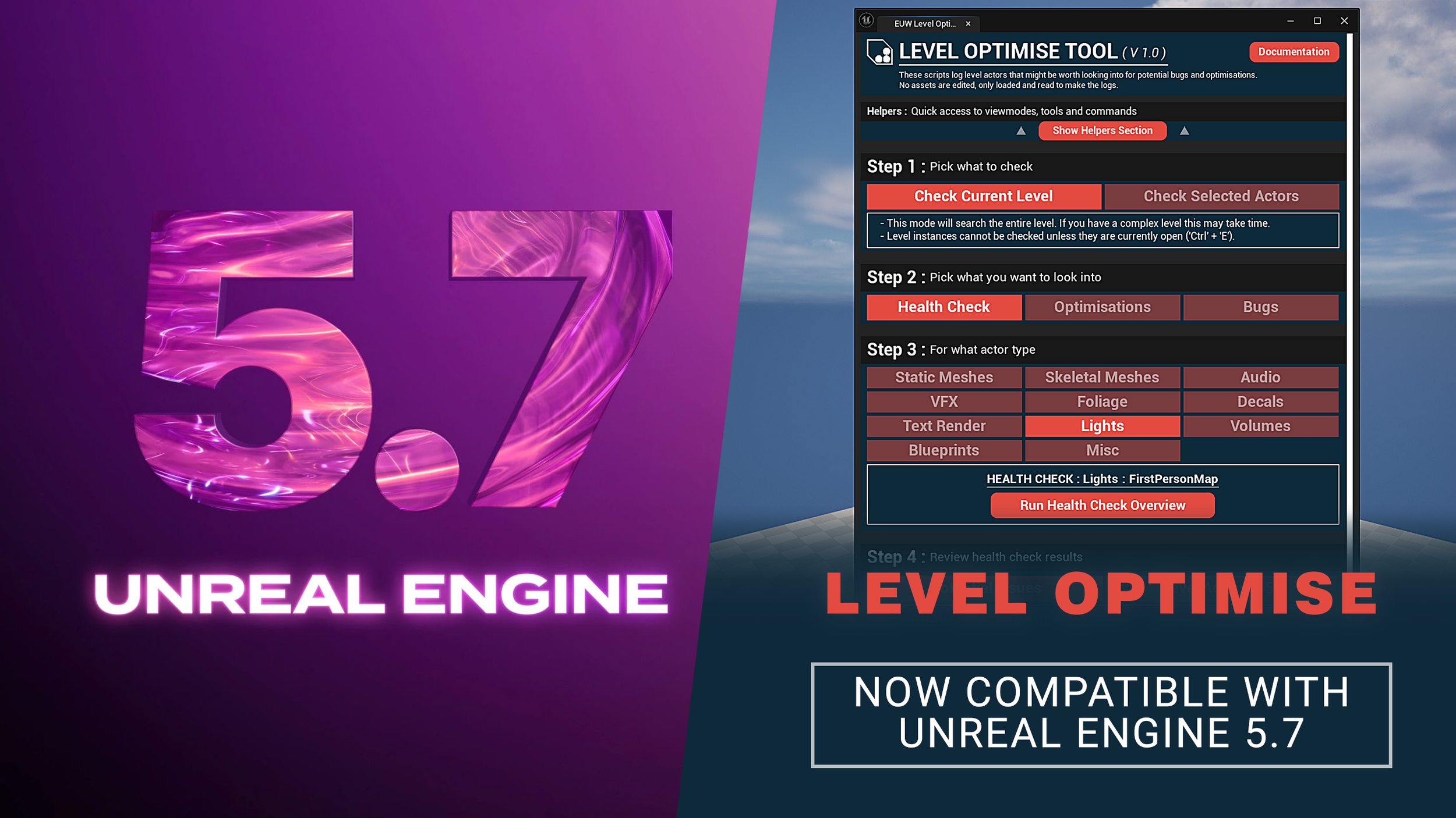 Level Optimise Tool - UE5.7 Compatible Version