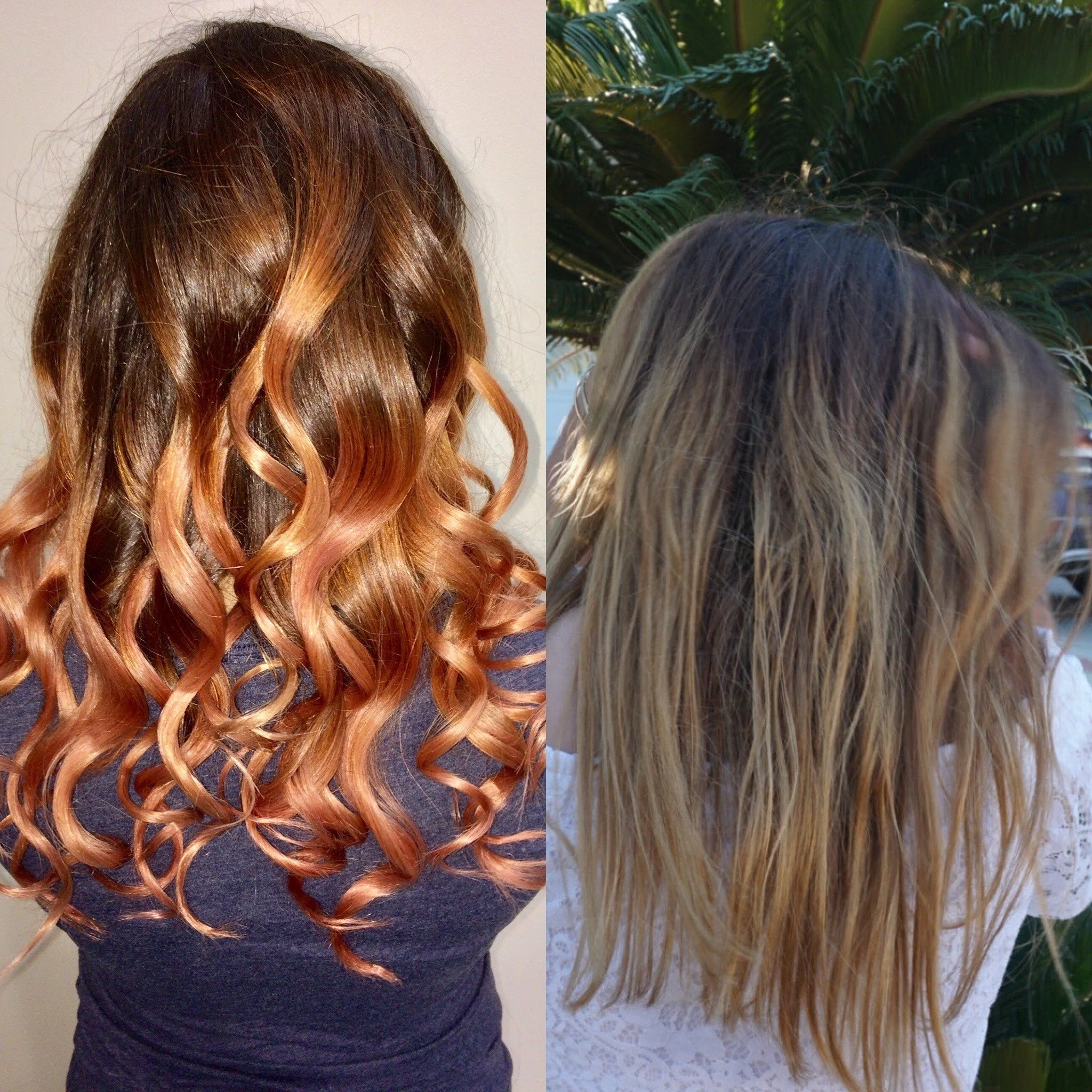 Before and after blonde to copper hair color correction at Salon Sonik in Pasadena