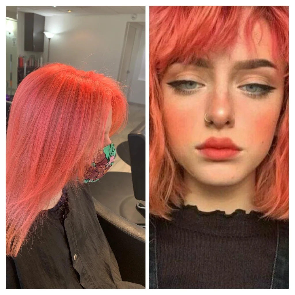 Vibrant red hair color transformation at Salon Sonik in Pasadena