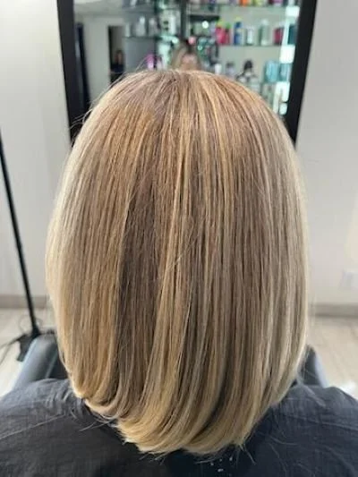 Blonde highlights and dimensional color after service at Salon Sonik in Pasadena