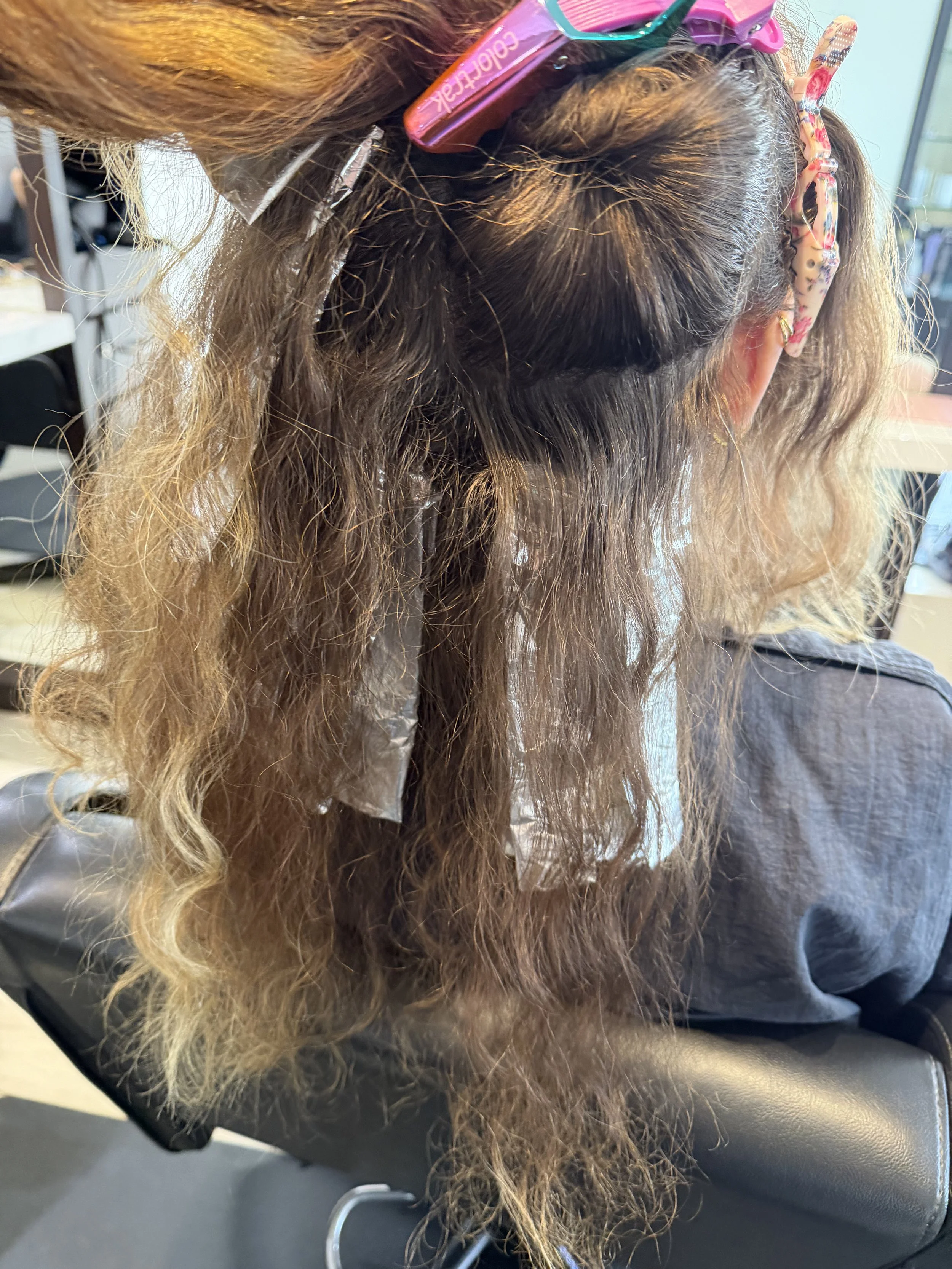 Balayage and highlight foil application at Salon Sonik hair salon in Pasadena