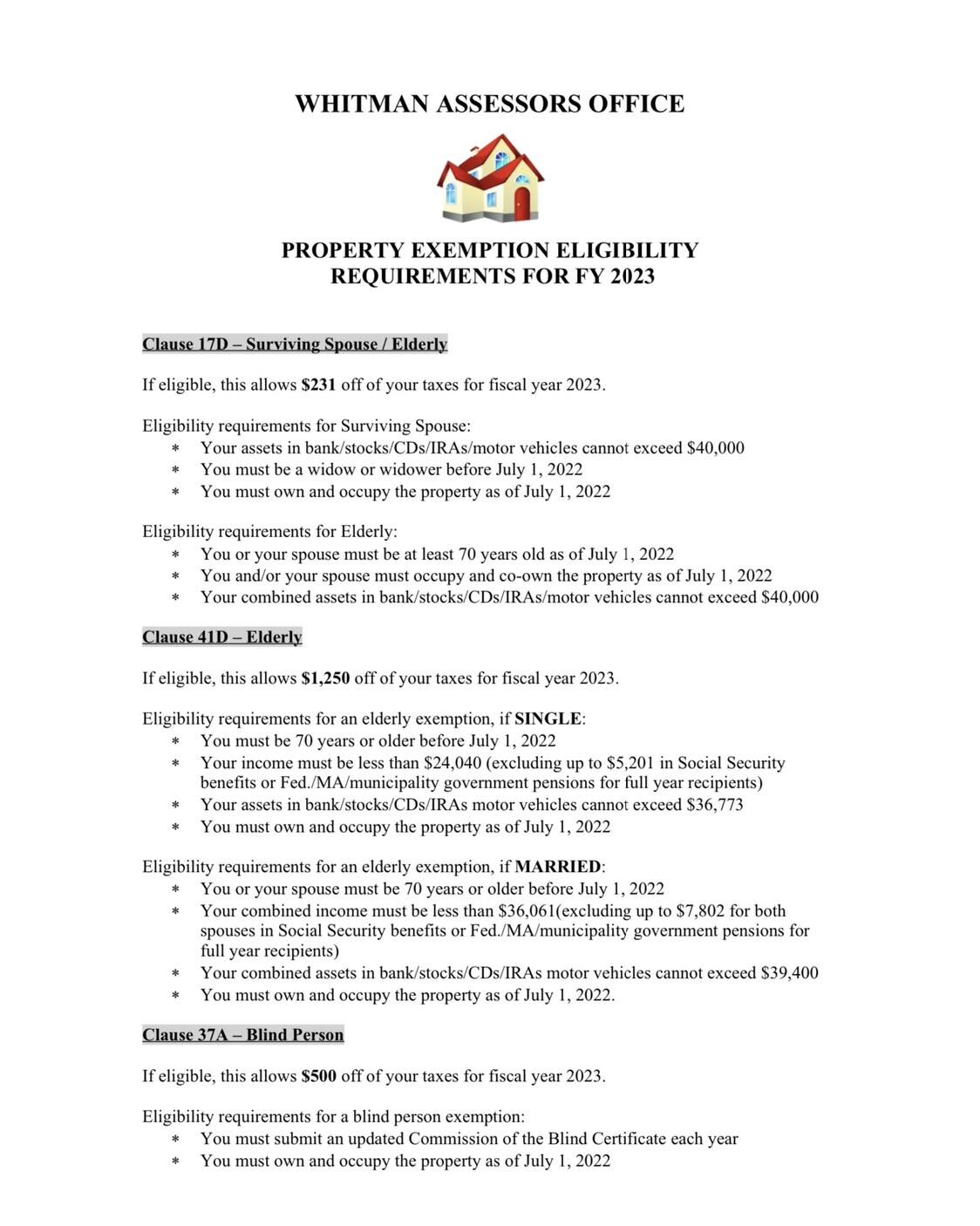 We&rsquo;re coming up on 3 months after the real estate tax bills were mailed, so the time to apply for an exemption is running out. Our Assessors Office put together this summary, if you think you might be eligible now is the time to apply!! The app