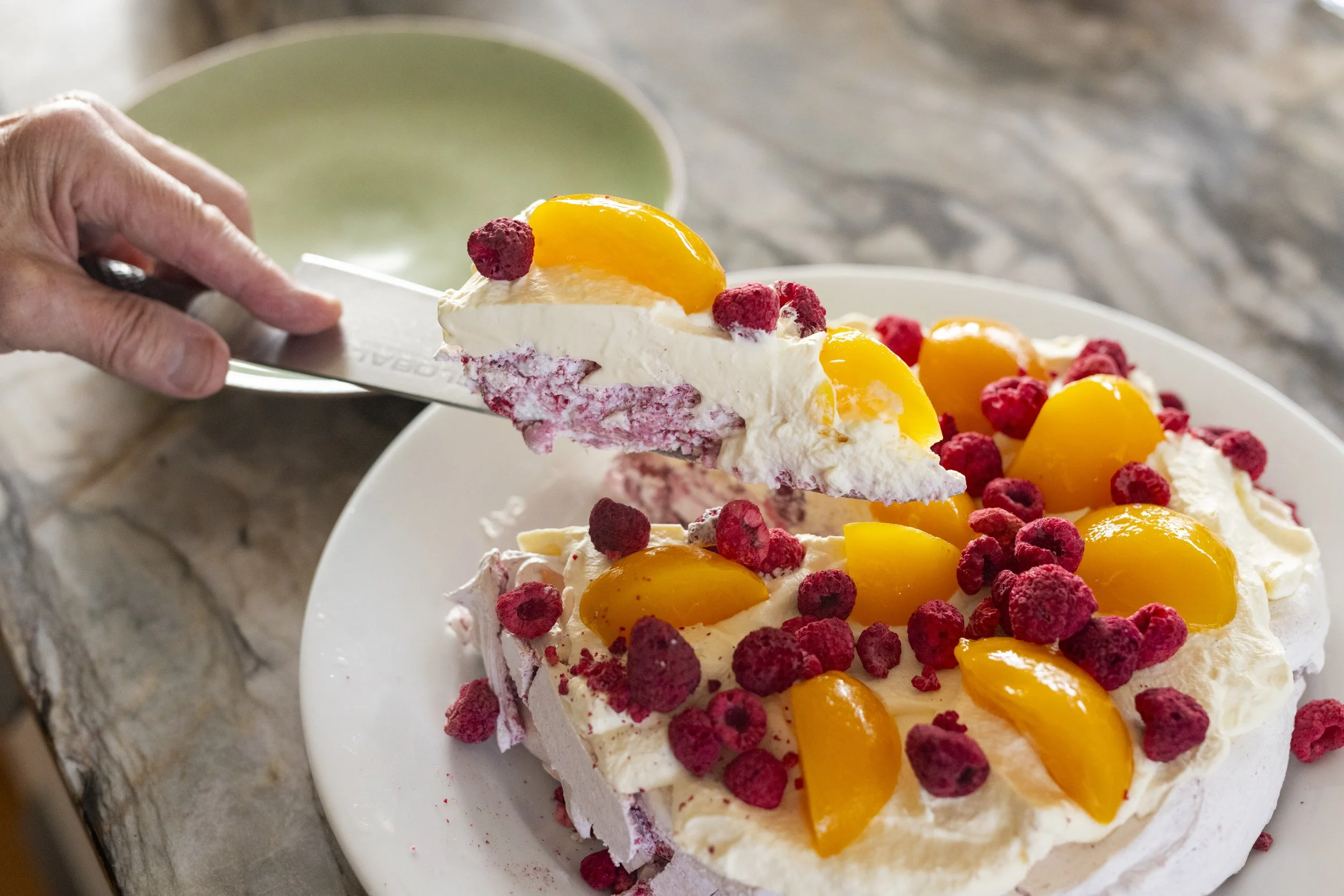 Christmas Peach and Raspberry Pavlova