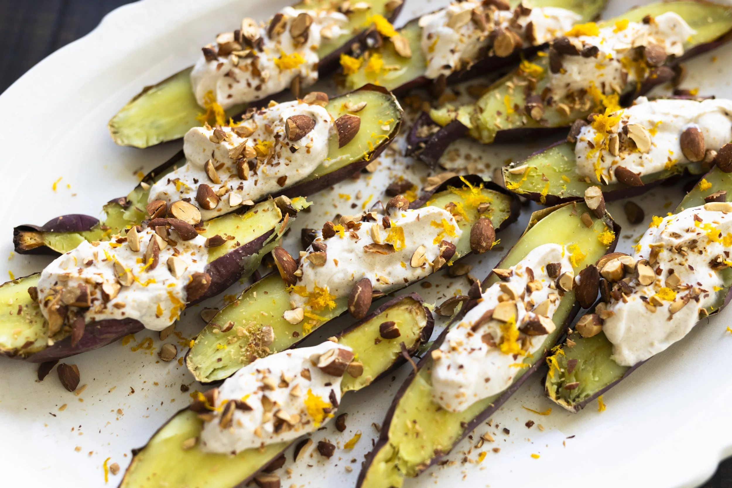 Baked Kumara with Spiced Sour Cream and Almonds