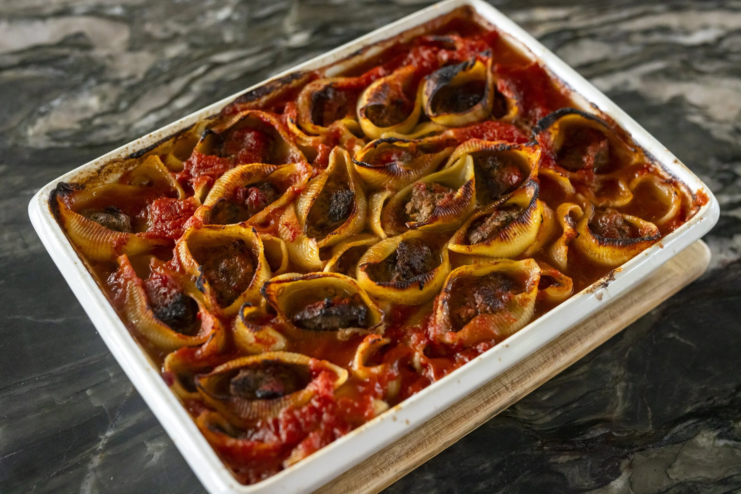 Baked Pasta Shells Stuffed with Spiced Lamb