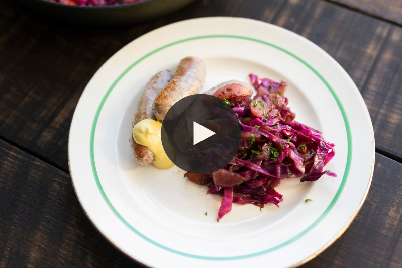Sweet and Sour Red Cabbage, Apples and Sausages