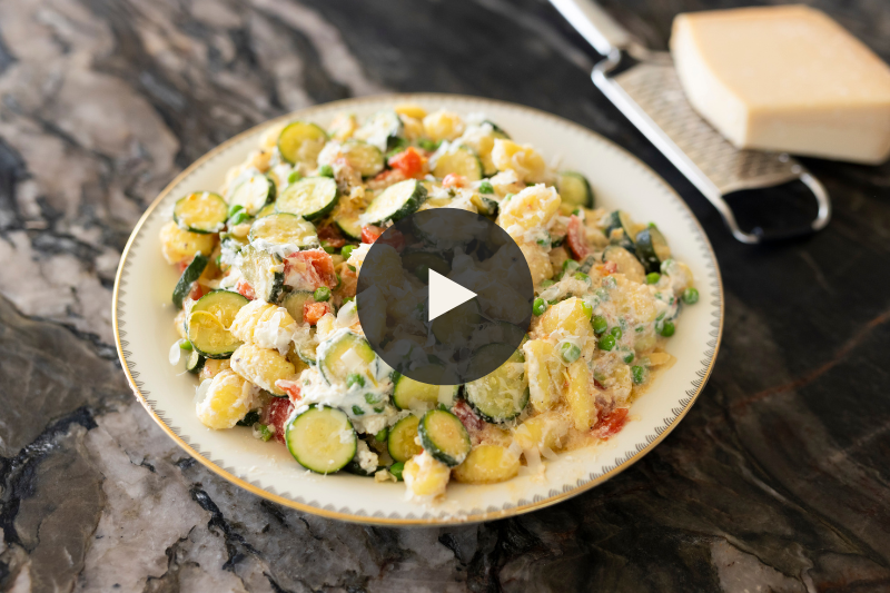 Gnocchi with Seasonal Vegetables and Two Cheeses